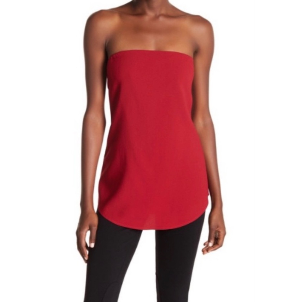Theory Zalballa Crimson Strapless Crepe Top